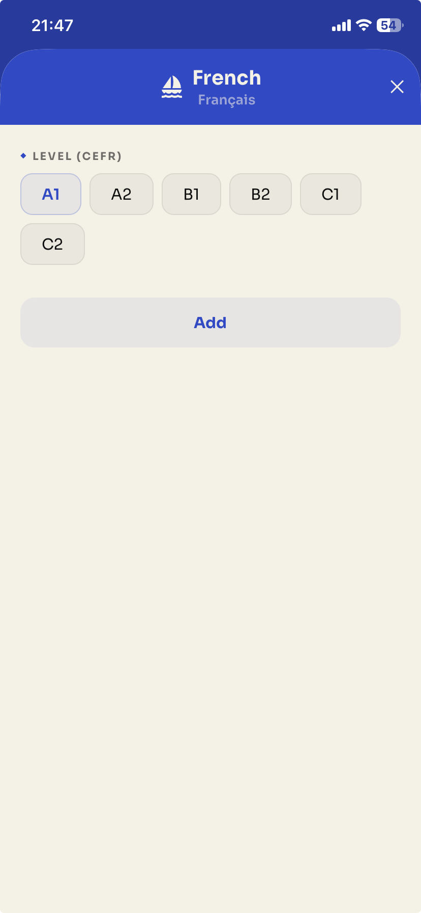 Level picker when adding a language