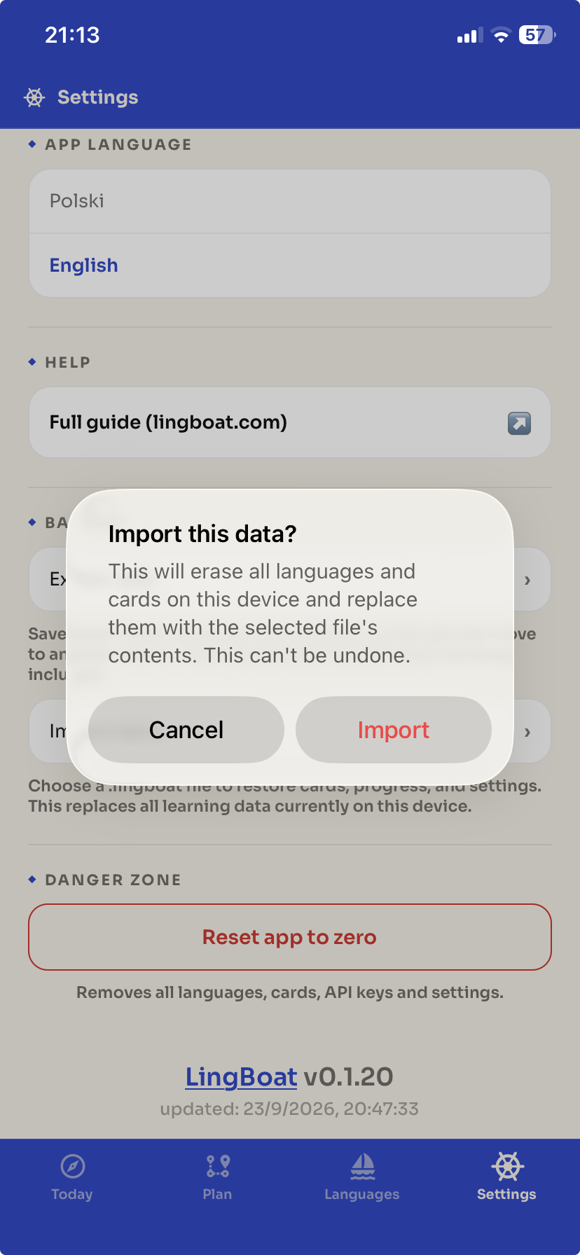 Import confirmation