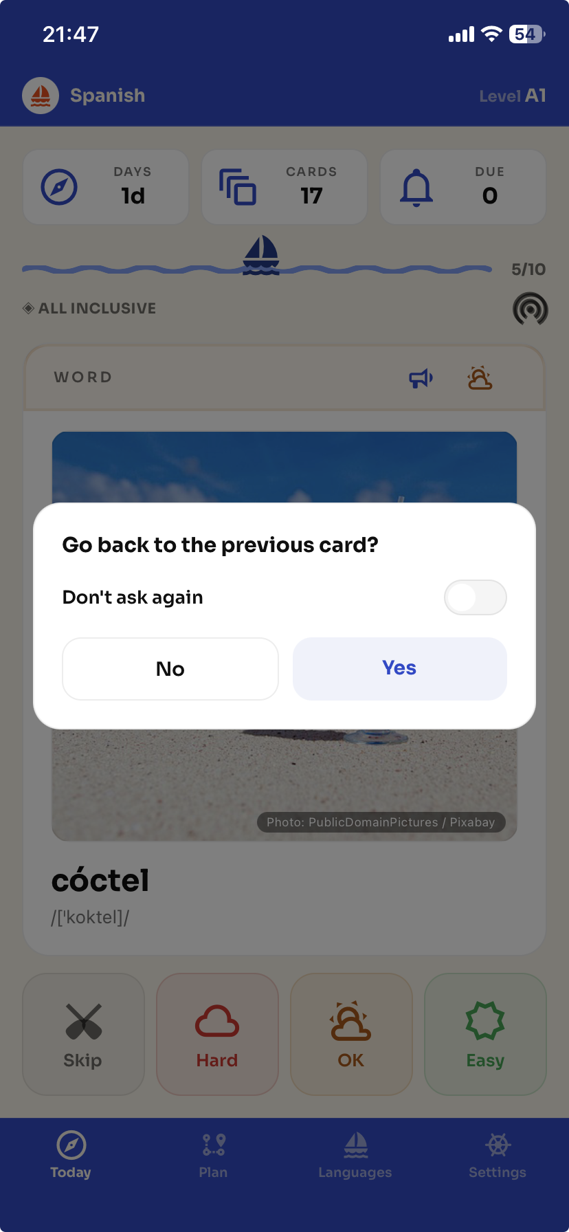 Go-back confirmation dialog