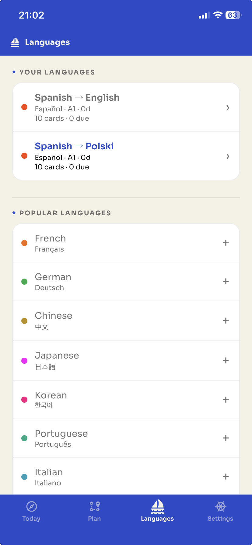 Languages list