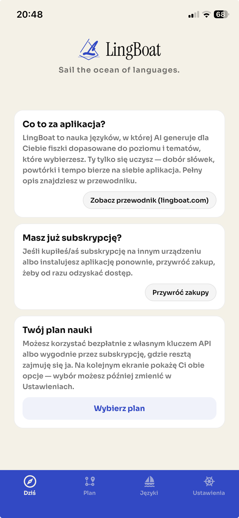 Ekran powitalny onboardingu