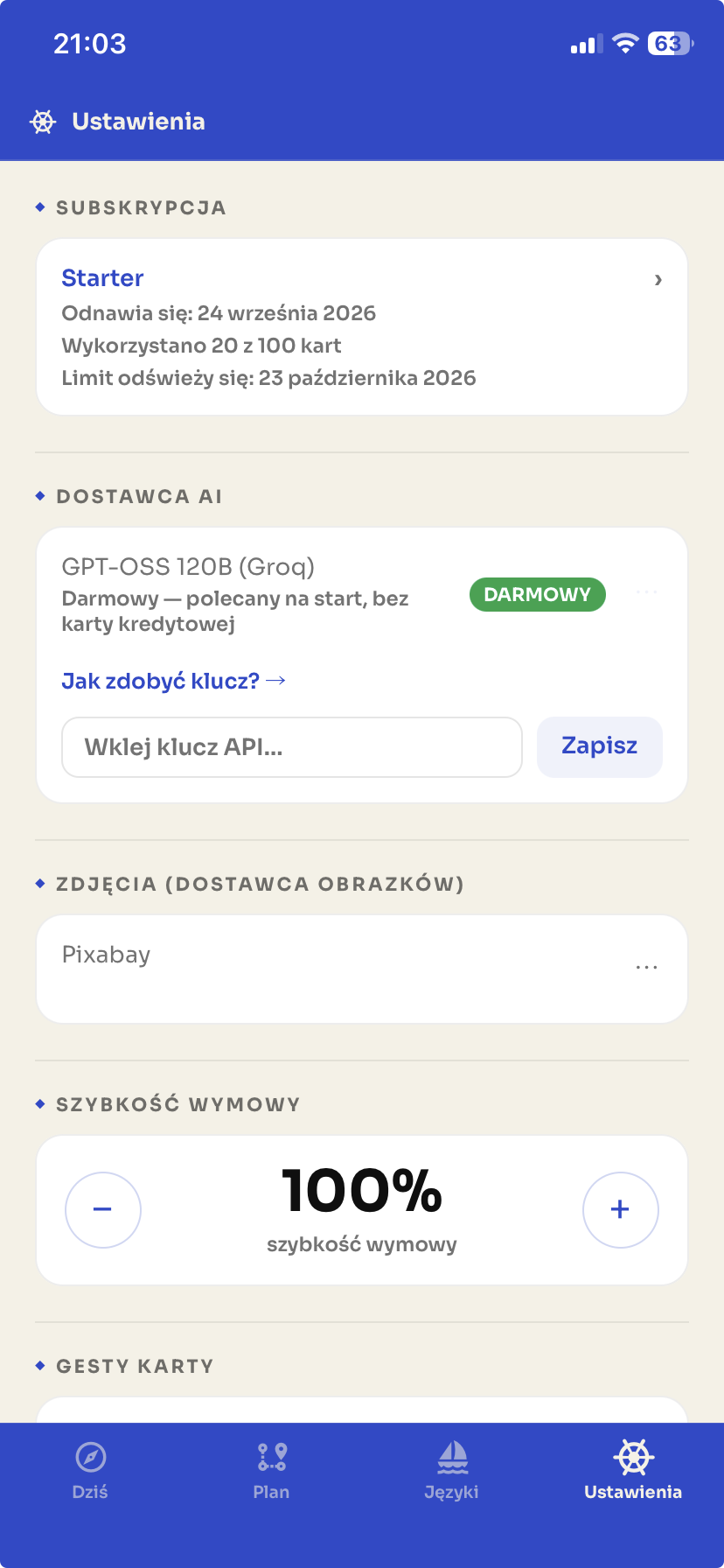 Ekran Ustawienia