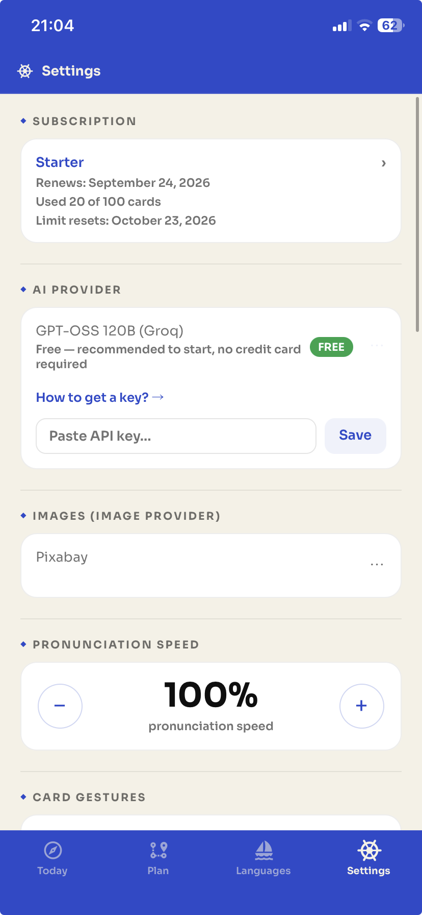 Subscription summary in Settings